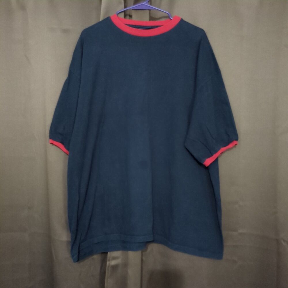 Champs Mens Short Sleeve Shirt Navy Blue Red Trim XXL (50 in. Chest)